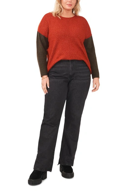 Vince Camuto Extended Shoulder Colorblock Sweater In Rust