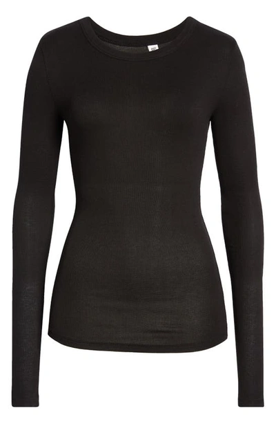Shop Bp. Long Sleeve Rib Crewneck T-shirt In Black