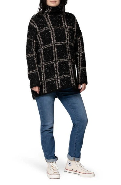 Nom Maternity Women's Lia Tunic Nursing Sweater In Black Windowpane