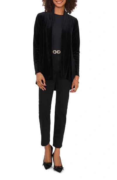 Shop Vince Camuto Shawl Collar Stretch Velvet Cardigan In Rich Black