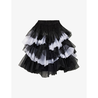 Shop Comme Des Garçons Tiered Tulle Midi Skirt In Black White