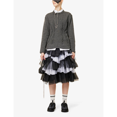 Shop Comme Des Garçons Tiered Tulle Midi Skirt In Black White