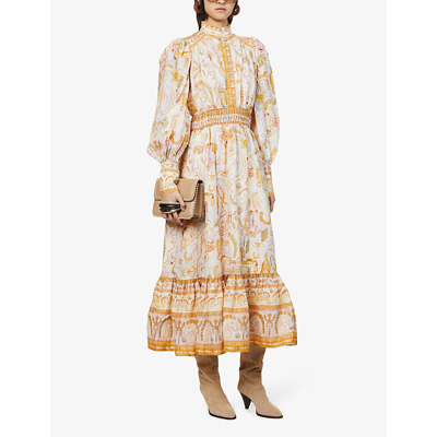 Shop Alemais Solitaire Graphic-print Stand-collar Woven Midi Dress In Watercolour