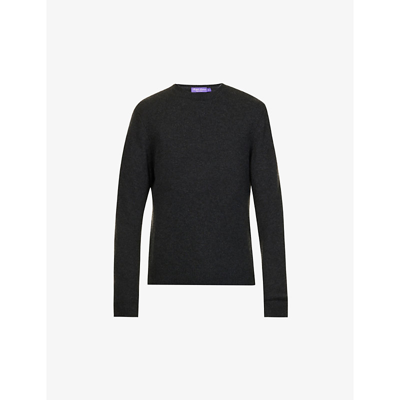 Shop Ralph Lauren Purple Label Ribbed-trim Crewneck Cashmere-knit Jumper In Charcoal Melange