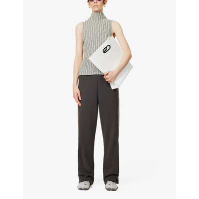 Shop Song For The Mute High-neck Panelled Woven Top In Grey