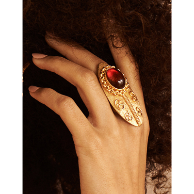 La Maison Couture Sonia Petroff 24ct Yellow-gold Plated Brass And Ruby Cabochon Ring In Ruby