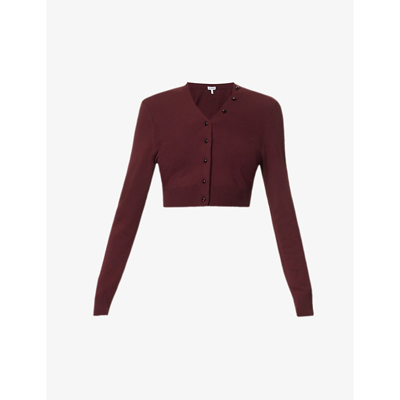 Shop Loewe Cropped V-neck Knitted Cardigan In Burgundy