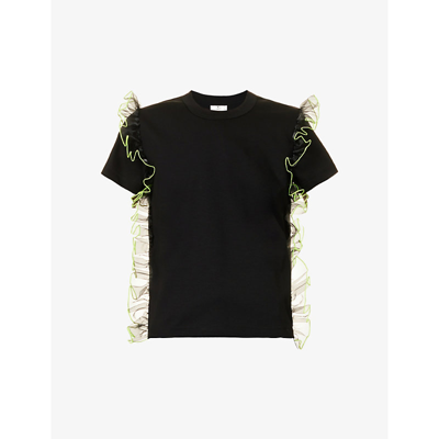 Shop Noir Kei Ninomiya Round-neck Frilled Cotton-jersey T-shirt In Black