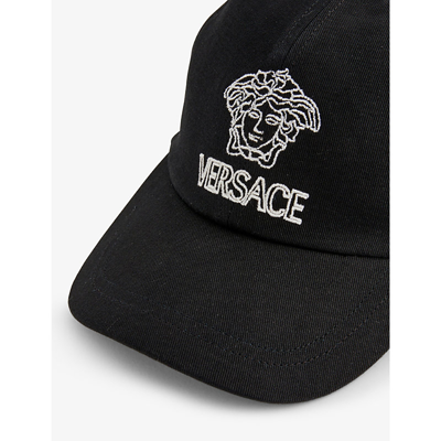 Shop Versace Medusa Logo-embroidered Cotton Baseball Cap In Black White