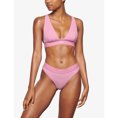 Skims Ribbed Stretch-cotton Plunge Bralette In Bubble Gum | ModeSens