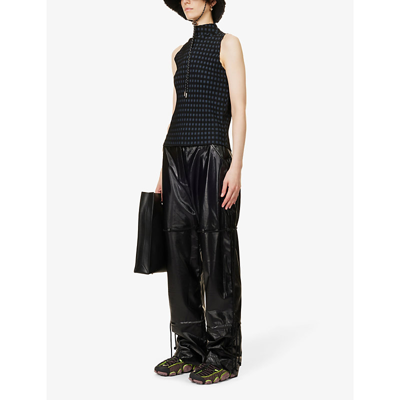Shop Song For The Mute High-neck Panelled Woven Top In Black