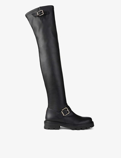 Shop Jimmy Choo Biker Ii Faux-leather Over-the-knee Boots In Black