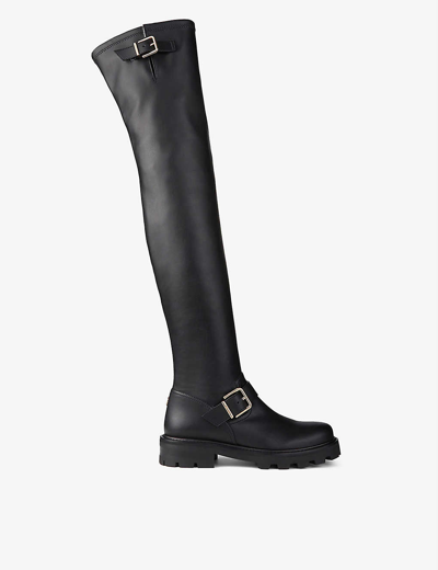 Shop Jimmy Choo Women's Black Biker Ii Faux-leather Over-the-knee Boots