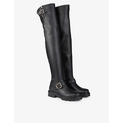 Shop Jimmy Choo Women's Black Biker Ii Faux-leather Over-the-knee Boots