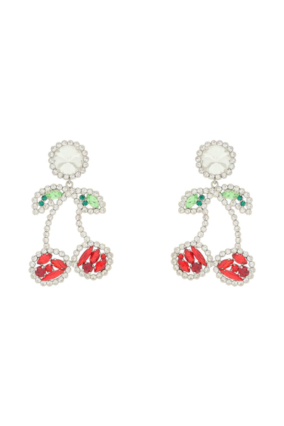 Shop Alessandra Rich Cherry Crystal Earrings In Silver