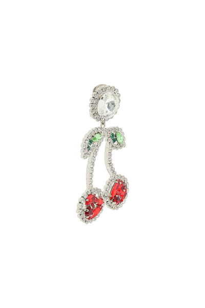 Shop Alessandra Rich Cherry Crystal Earrings In Silver