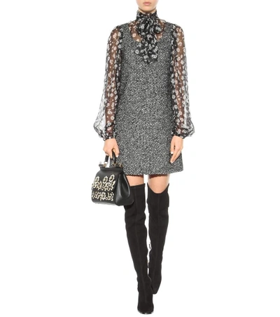 Shop Dolce & Gabbana Tweed And Printed Chiffon Dress In Comlieed Colour