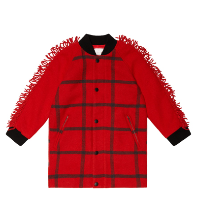 Shop Stella Mccartney Fringed Wool-blend Coat In Rosso/nero
