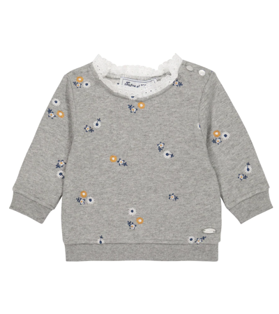 Shop Tartine Et Chocolat Baby Embroidered Cotton Sweatshirt In Gris Chine Moyen