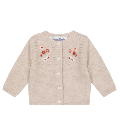 Shop Tartine Et Chocolat Baby Embroidered Wool Cardigan In Camel