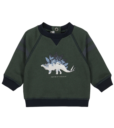 Shop Tartine Et Chocolat Baby Printed Cotton Sweater In Vert Marine
