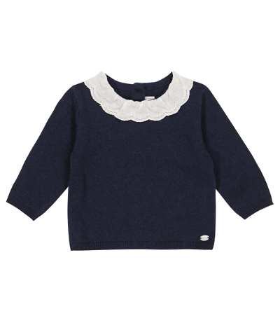 Shop Tartine Et Chocolat Baby Lace-trimmed Wool Sweater In Marine