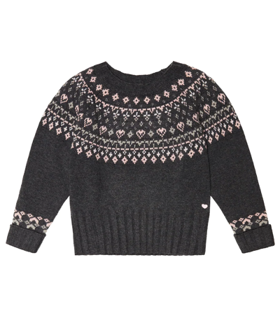 Shop Tartine Et Chocolat Jacquard Virgin Wool Sweater In Gris Chine Fonce