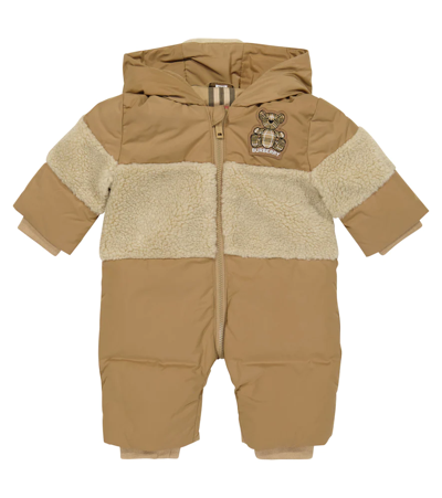 Shop Burberry Baby Thomas Bear Down Snowsuit In Archive Beige