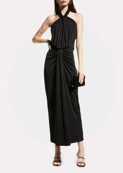 Shop Cinq À Sept Kaily Twisted Jersey Halter Maxi Dress In Black