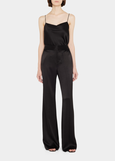 Shop Alice And Olivia Dylan Satin High-rise Wide-leg Pants In Black