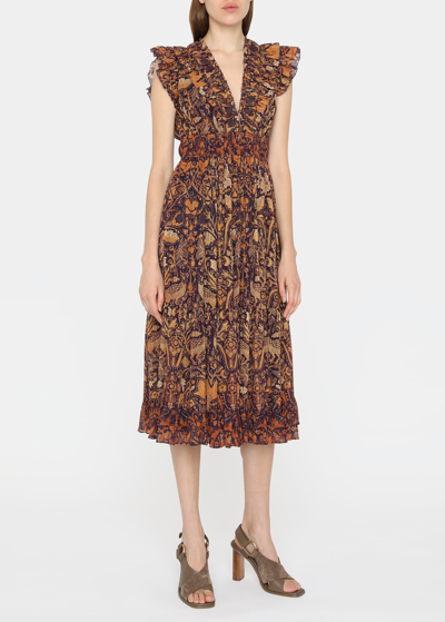 Shop Ulla Johnson Samara Ruffle Sleeveless Midi Dress In Celestial