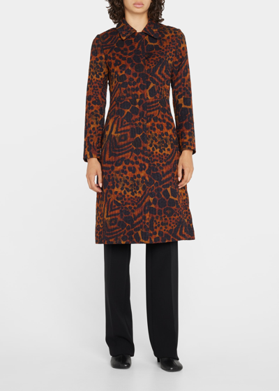 Shop Dries Van Noten Rilke Animal Pattern Mid Coat In Brown