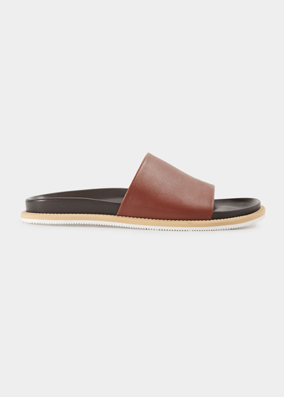 Shop Paul Stuart Men's Palma Leather Slide Sandals In Dk Brown