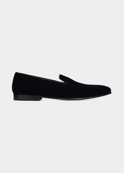 Shop Manolo Blahnik Men's Mario Velvet Loafers In Dblu4012