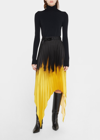 Shop Az Factory Yellow Dusk Pleated Asymmetric Midi Skirt In Black Orange