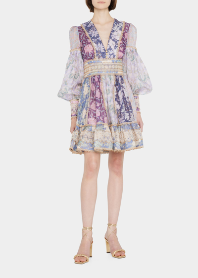 Shop Zimmermann Celestial Lace Panelled Mini Dress In Spliced Lavender