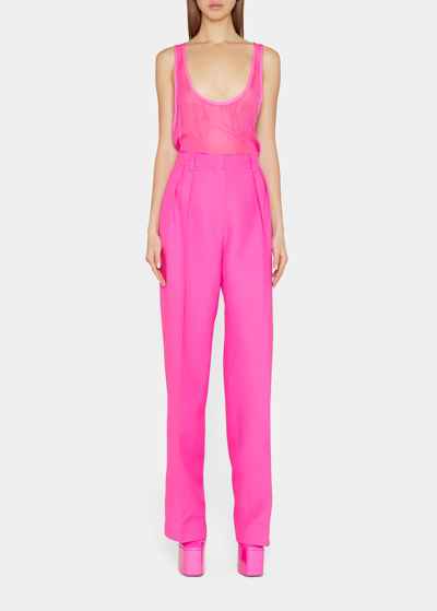 Shop Valentino Pleated Wide-leg Crepe Trousers In Pink
