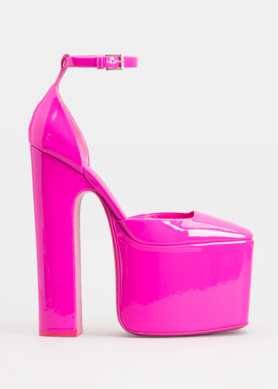 Shop Valentino Disco Patent Ankle-strap Platform Pumps In Pink