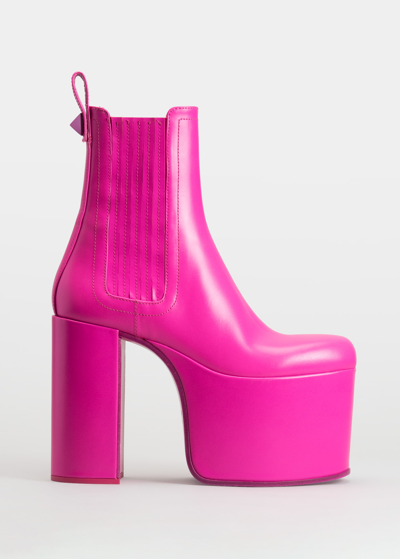 Shop Valentino Club Beatle Roman Stud Chelsea Platform Booties In Pink