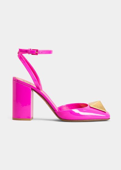 Shop Valentino Maxi Stud 90mm Patent Slingbacks In Pink Pp