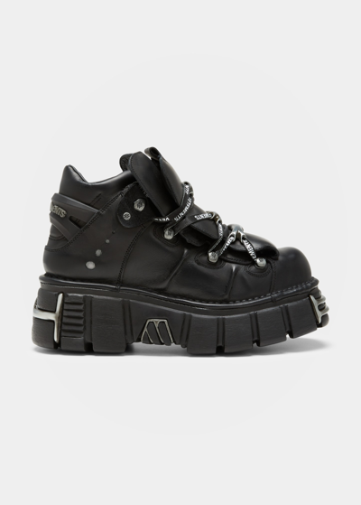 Shop Vetements X New Rock Men's Leather Platform Sneakers In Black