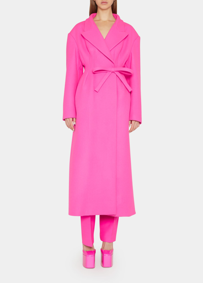 Shop Valentino Long Wool Wrap Coat With Bow Detail In Pink