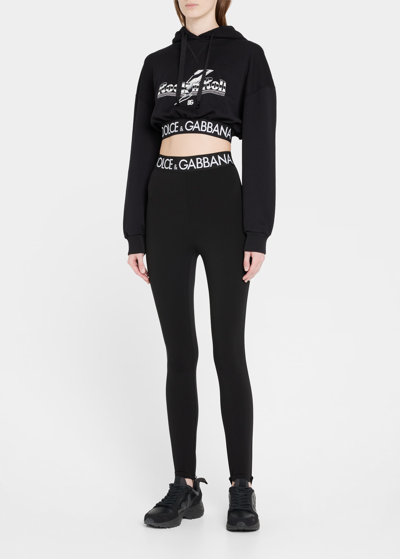 Shop Dolce & Gabbana Rock N' Roll Cropped Hoodie W/ Branded Elastic In Black