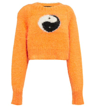 Shop Rotate Birger Christensen Ying Yang Mohair-blend Sweater In Blazing Orange