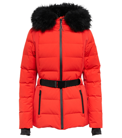 Shop Yves Salomon Shearling-trimmed Down Ski Jacket In Bright Red