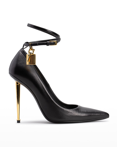 Shop Tom Ford Lock Leather Stiletto Pumps In Black