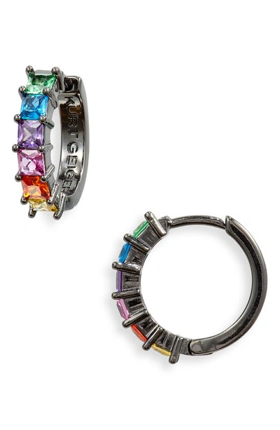 Shop Kurt Geiger Crystal Huggie Hoop Earrings In Rainbow