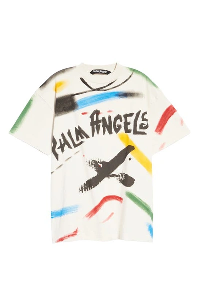 Shop Palm Angels Brush Strokes Cotton Graphic Tee In Off White Blac
