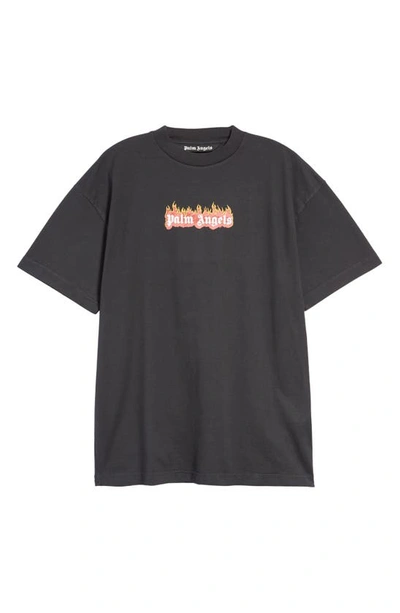 Shop Palm Angels Burning Logo Cotton Graphic Tee In Black White