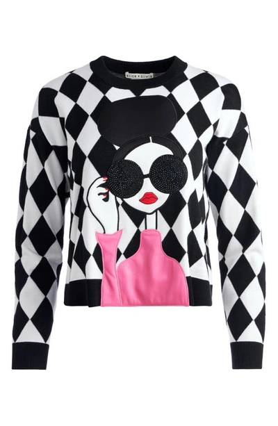 Shop Alice And Olivia Gleeson Stace Appliqué Wool Sweater In Multi
